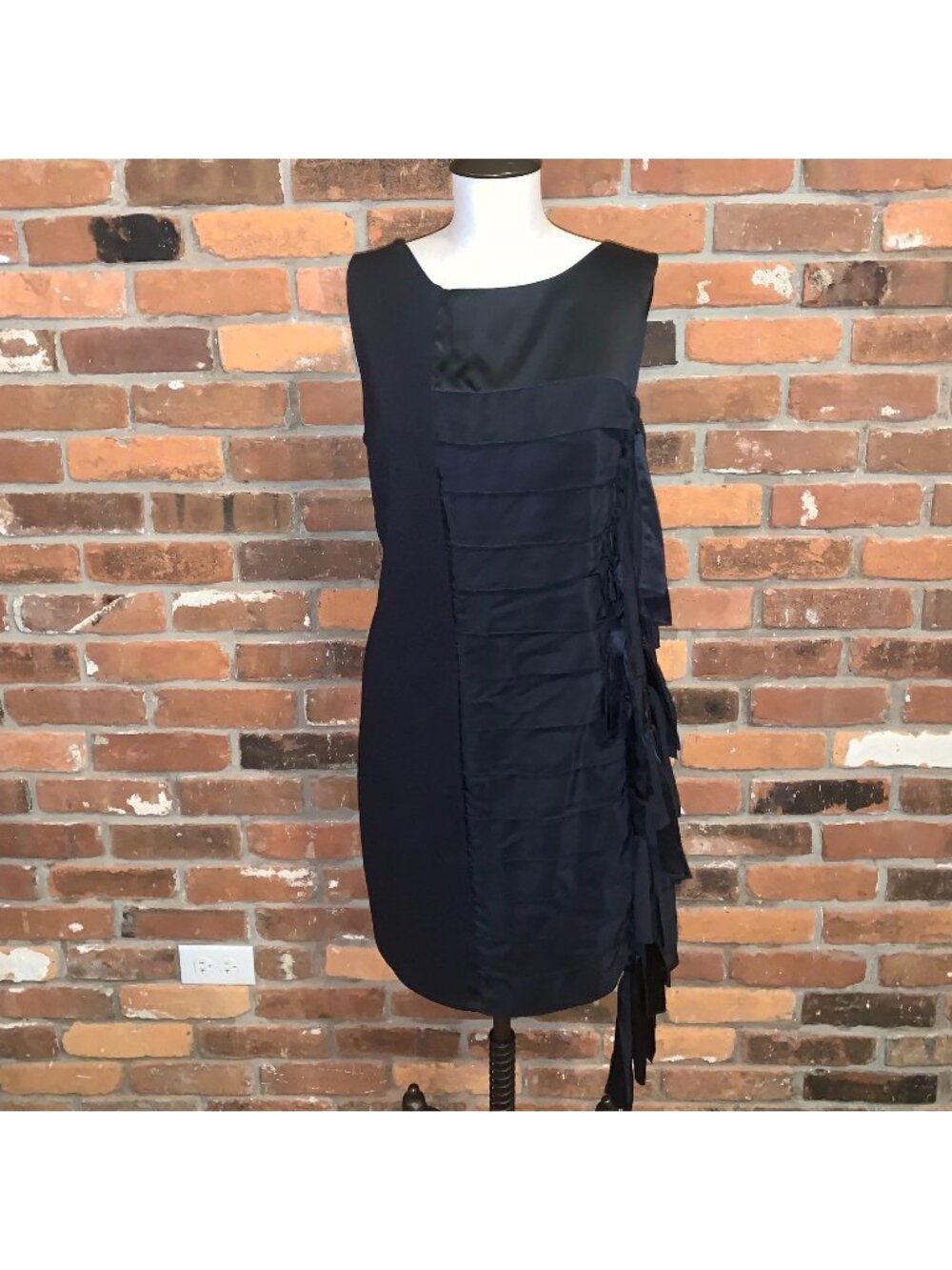 BCBGMAXAZRIA Black Fringe Sleeveless Sheath Dress Size 12